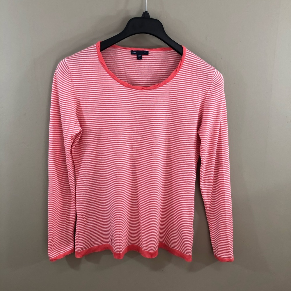Gap Orange/White Striped Lightweight Sweater - L